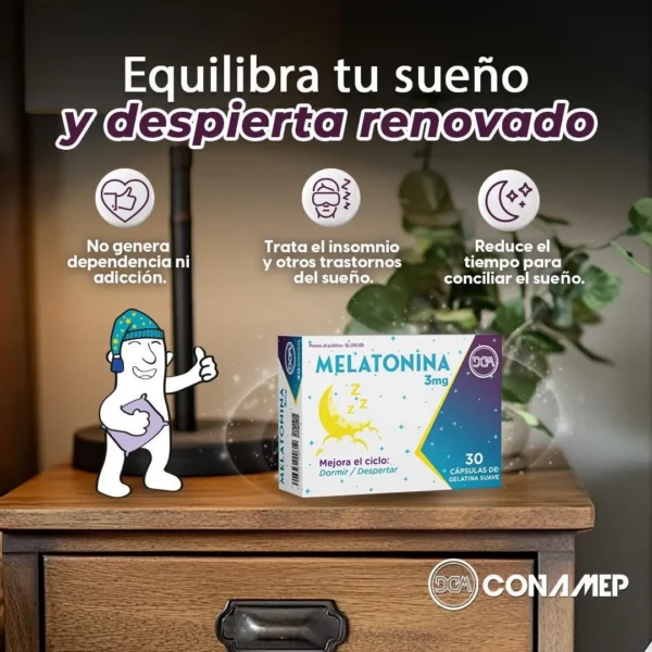 Melatonina 30 Cápsulas de Gelatina Blanda. Casa Conamep.