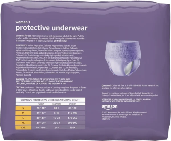 Amazon Basics Women's Protective Underwear Large 18 ct Lavender