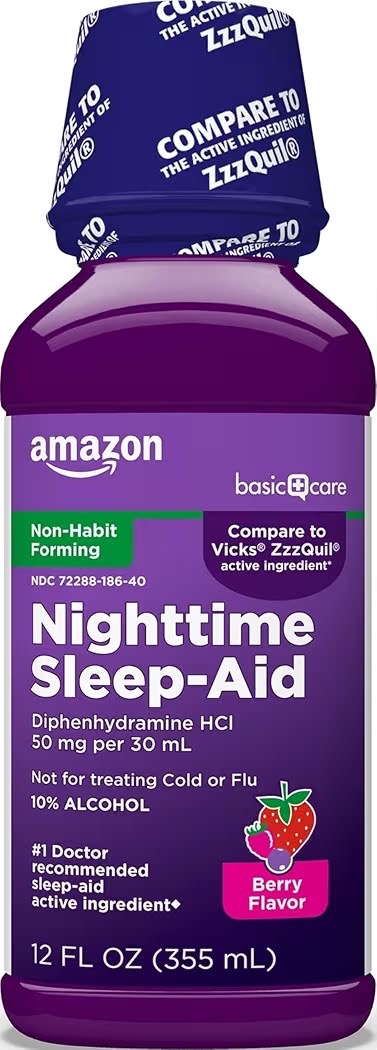 Amazon Basic Care Líquido Auxiliar del Sueño Nocturno Difenhidramina 50mg 355ml