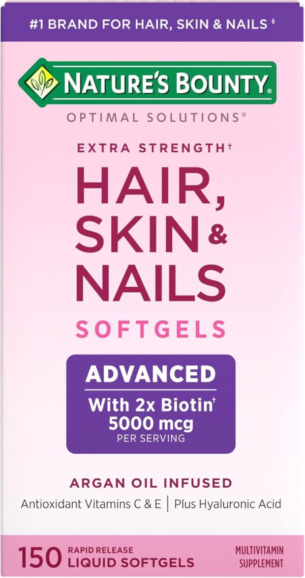 Nature's Bounty Advanced Cabello Piel y Uñas con Biotina Ácido Hialurónico y Argán 150 Cápsulas Blandas