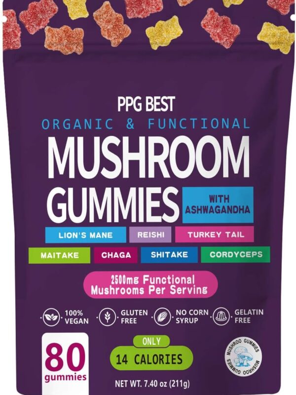 Biduka Gomitas Orgánicas de Hongos Funcionales con Ashwagandha Suplemento Alimenticio