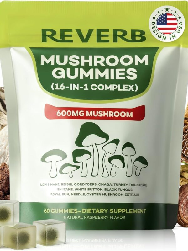 Reverb Mushroom Gummies Complejo 16 en 1 Gomitas de Hongos Funcionales Frambuesa 90 Unidades