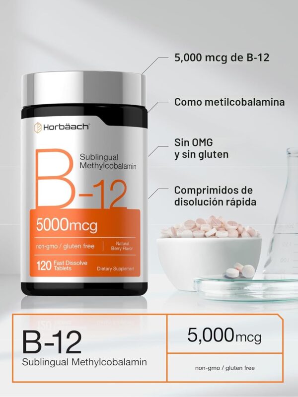 Vitamina B12 5000mcg Horbäach 120 tabletas sublinguales