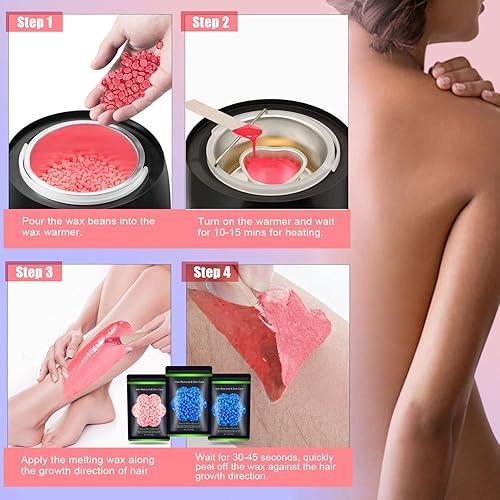Auperwel Kit de Cera Dura para Depilación 3 Bolsas de Perlas 100g con Aplicadores