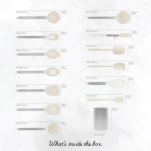 Just Cook Juego de Utensilios de Cocina de Silicona y Acero Inoxidable 14 Piezas