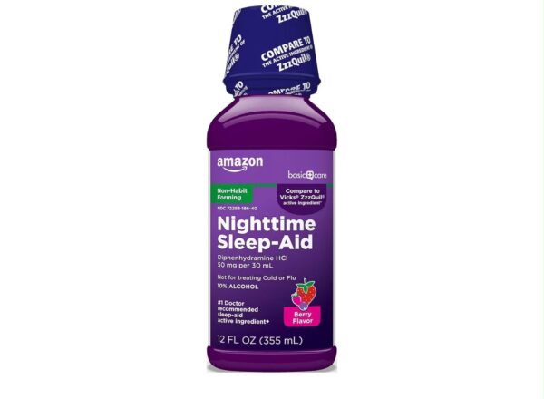 Amazon Basic Care Líquido Auxiliar del Sueño Nocturno Difenhidramina 50mg 355ml