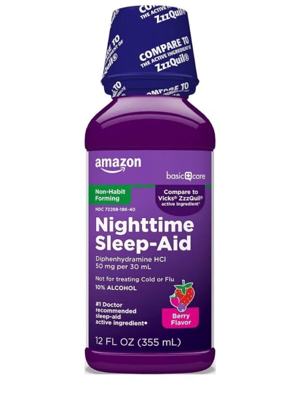 Amazon Basic Care Líquido Auxiliar del Sueño Nocturno Difenhidramina 50mg 355ml