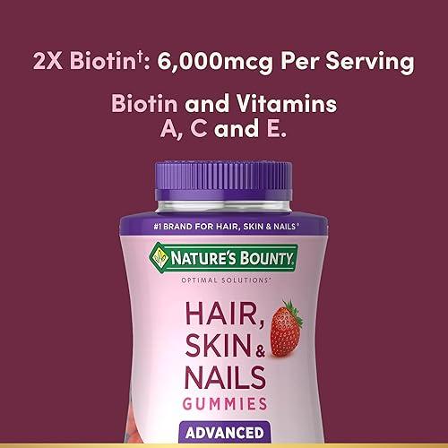 Nature's Bounty Optimal Solutions Advanced Hair, Skin & Nails 2X Biotina – 80 Gomitas de Fresa