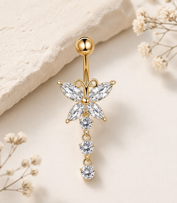 Piercing para Ombligo con Mariposa y Circonias Colgantes
