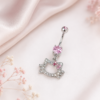 Piercing para Ombligo con Gatita, Lazo Rosa y Piedras Brillantes