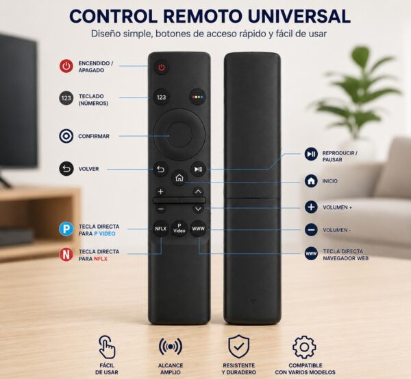 Control Remoto Universal con Accesos Directos para Smart TV
