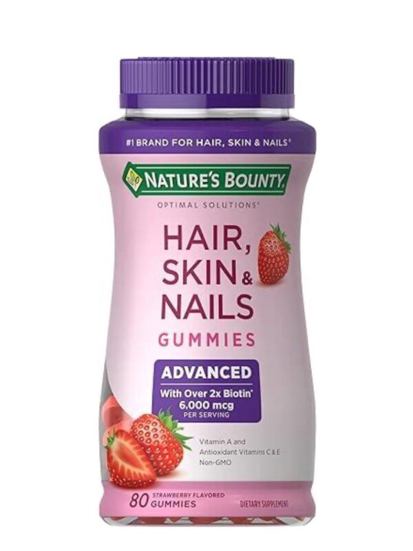 WhatsApp Image 2026-08-19 at 22.48.43 Nature's Bounty Optimal Solutions Advanced Hair, Skin & Nails 2X Biotina – 80 Gomitas de Fresa