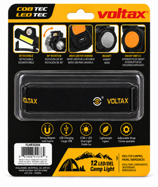 Voltax Lámpara Frontal Recargable USB de 350 Lúmenes con Base Magnética