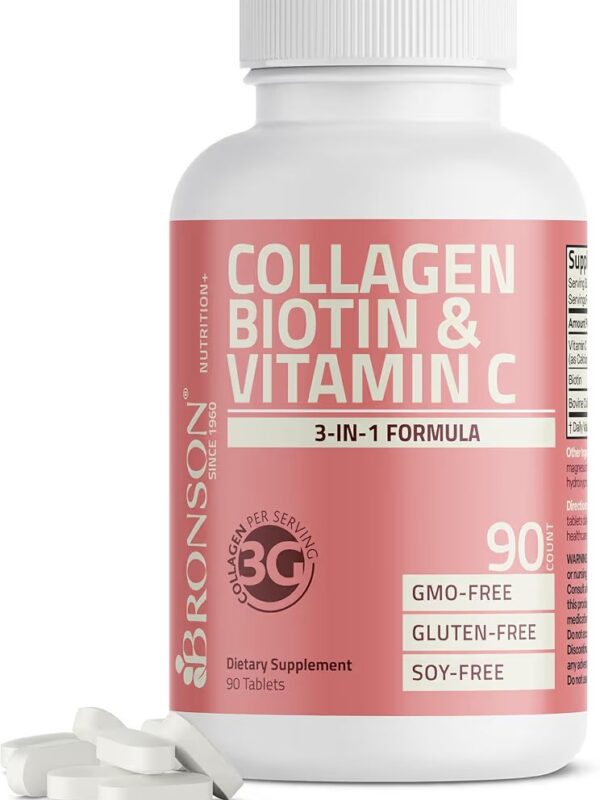 Bronson Collagen Biotin & Vitamin C 3 en 1 90 Tabletas