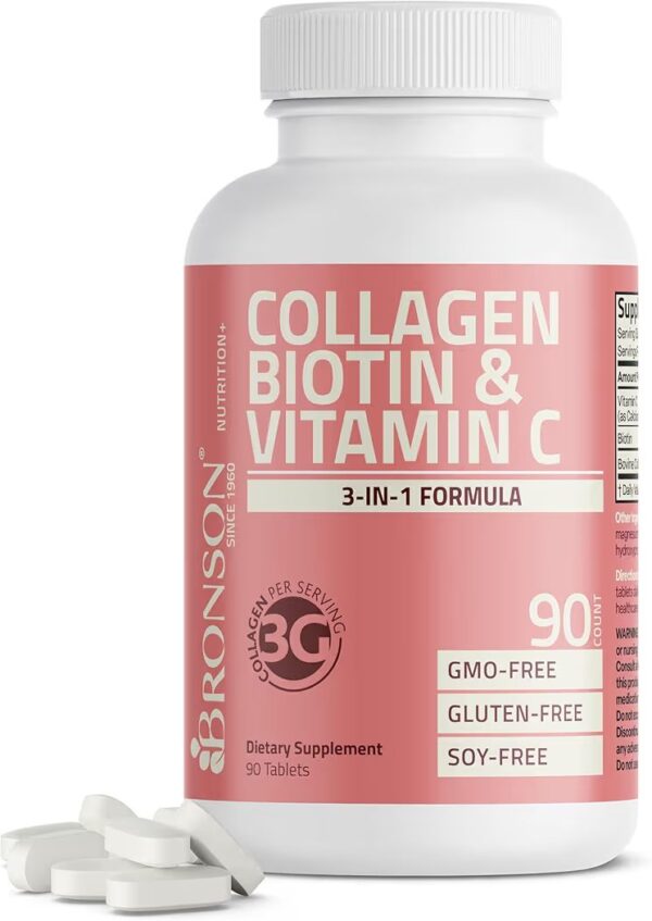 Bronson Collagen Biotin & Vitamin C 3 en 1 90 Tabletas